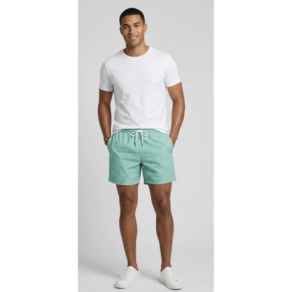 J Crew Swim Trunks Mens L 7” Inseam Swimwear Mesh Lined Green Flex Swim